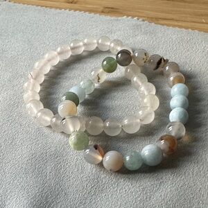 Agate and Rose Quartz Beaded Bracelet Set